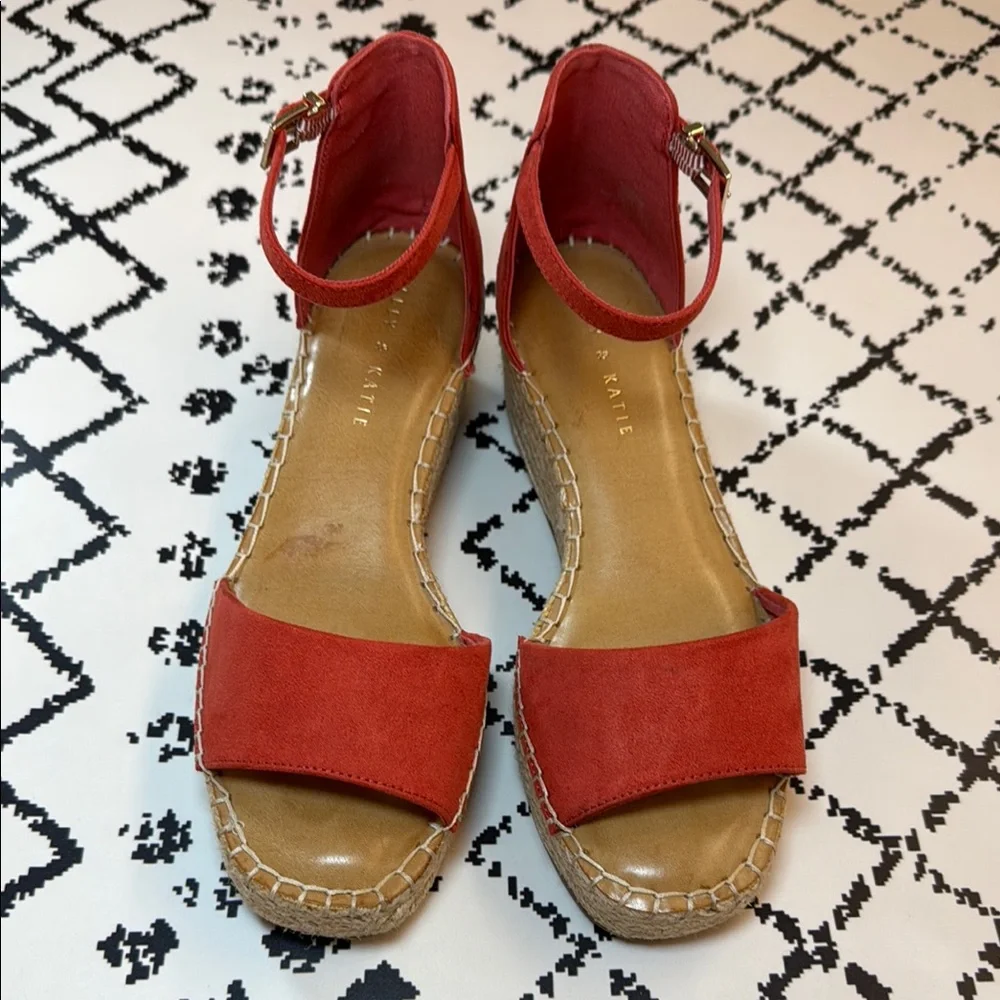 Kelly & Katie Women's Red Orange Platform Wedge Sandals - US Size 8.5 M - EUC